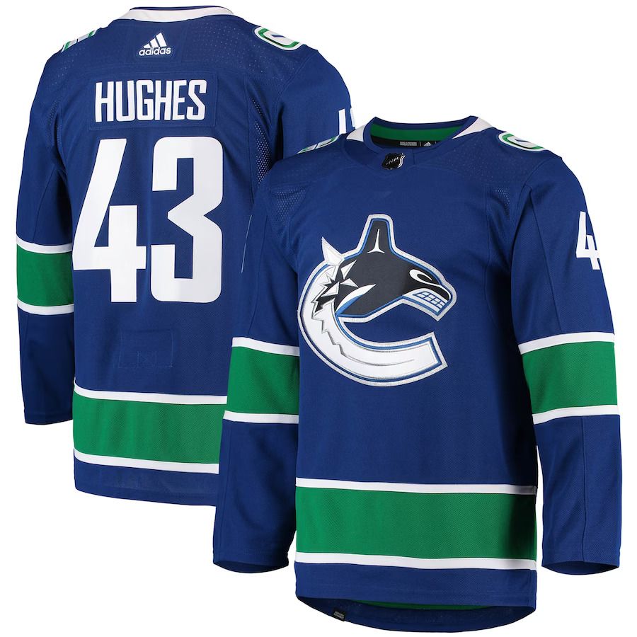 Men Vancouver Canucks 43 Quinn Hughes adidas Blue Home Authentic Pro Player NHL Jersey